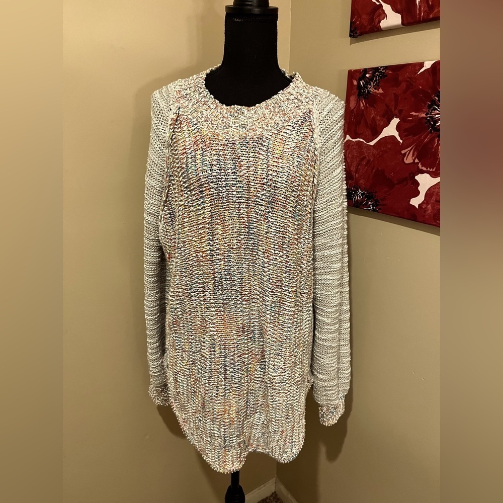 Easel Multicolor Crew Ragland Sleeve Rounded hem, Knit Sweater, size Large